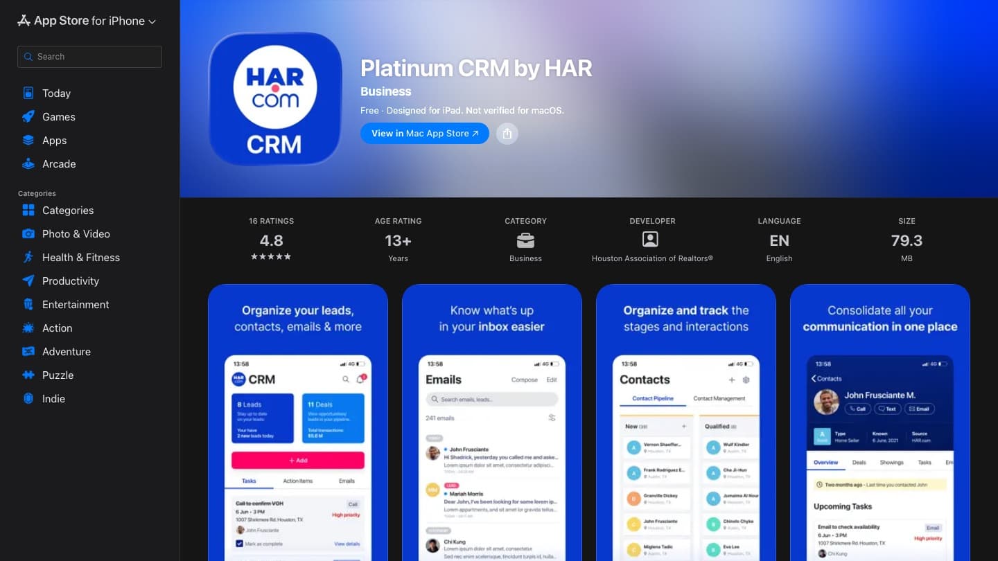 Platinum CRM by HAR — Web, iOS & Android — screenshot