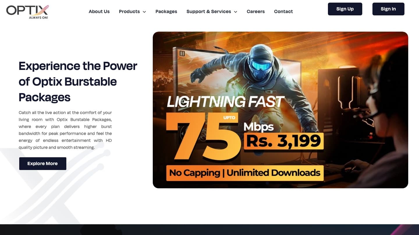 Optix Pakistan — ISP Website & Signup — cover